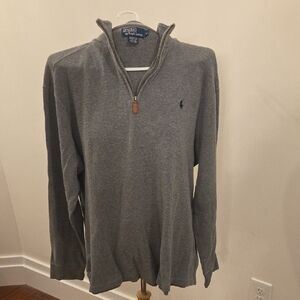 Vintage Men's Polo by Ralph Lauren Gray Zip-Up Sweatshirt  Xl